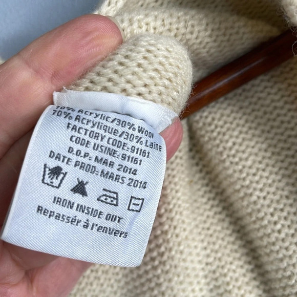 FIREFLY Wool Blend Cable-Knit Hooded Cardigan Sweater Cream Olive Green Ombre M - Picture 9 of 11